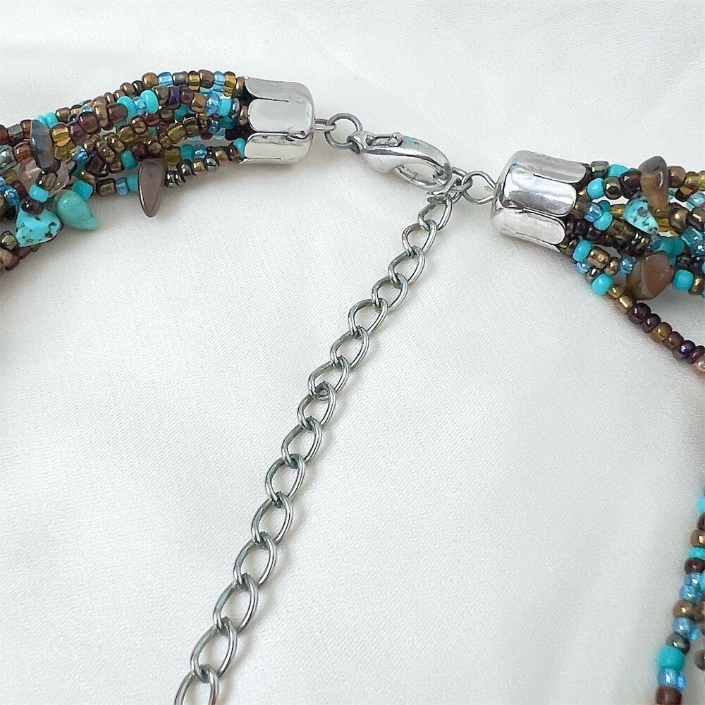 Multi-Strand Turquoise & Brown Beaded Gemstone Statement Necklace Extender - Picture 5 of 8
